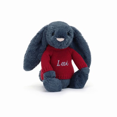 Jellycat Bashful Navy Bunny with Red Jumper New Zealand | SEOCQ0593